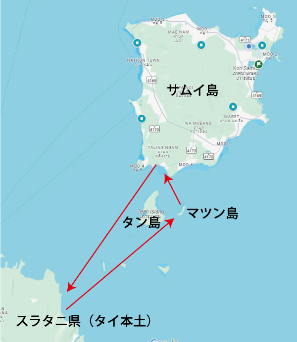 サムイ島発ドルフィンツアー地図